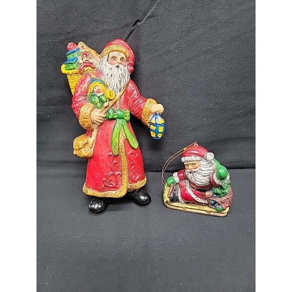 Vtg World Of Christmas Santa Blow Mold Ornaments 3" & 7" - Picture 1 of 6